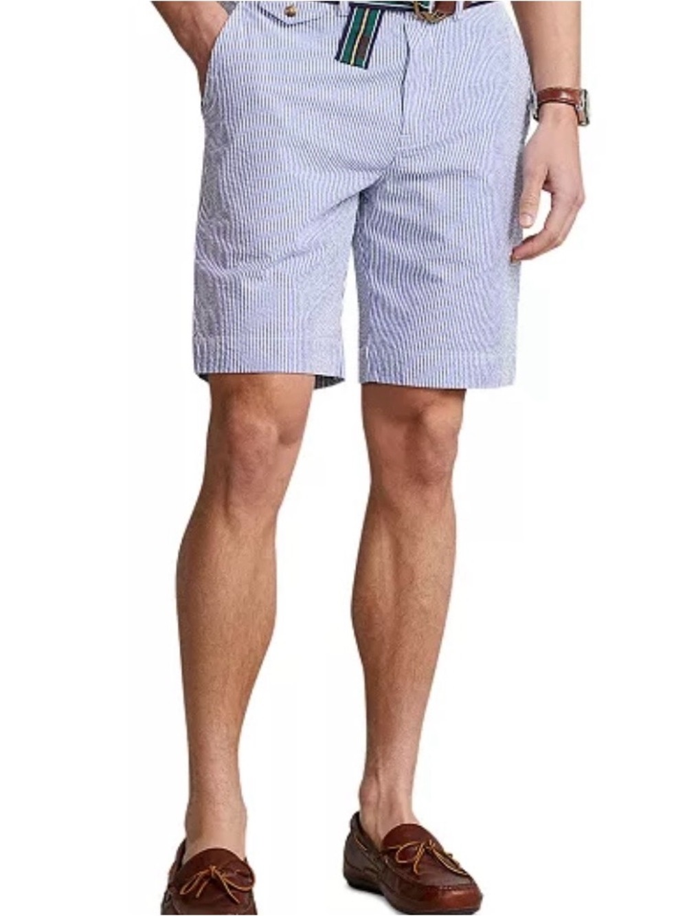 Ralph Lauren Men's Blue Seersucker Shorts in blue / white with straps 48
